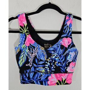 Lilly Pulitzer Luxletic Women's Size XS Sports Bra Black Blue Pink Floral Logo